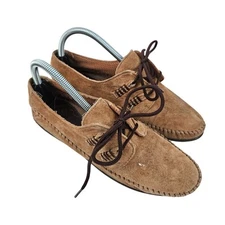 Coach And Four Tan Suede Womens Moccasins Size 9 Brown Laces Rubber Sole Flats