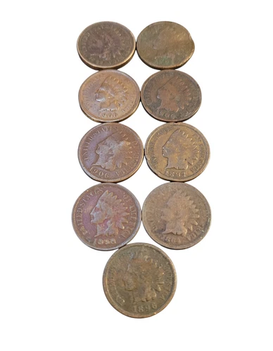 Lot of 9 Indian Head Cents 1862 1864 1896-1906 Circulated Pennies