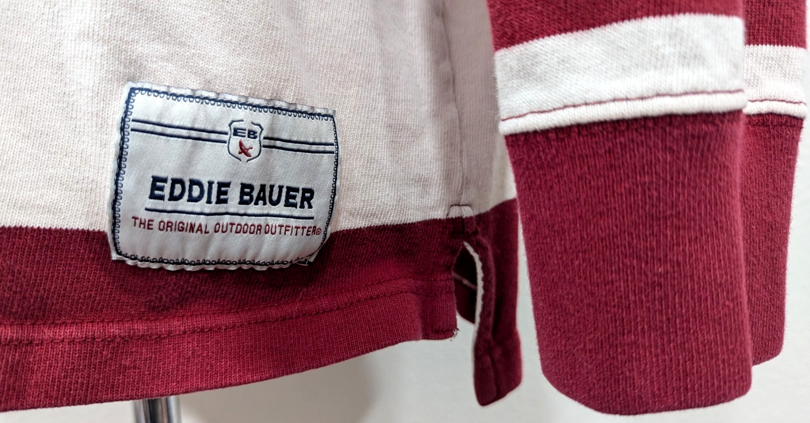 Vtg EDDIE BAUER Polo Shirt XXL Red White Stripe RUGBY Heavyweight Y2k Read * image 3