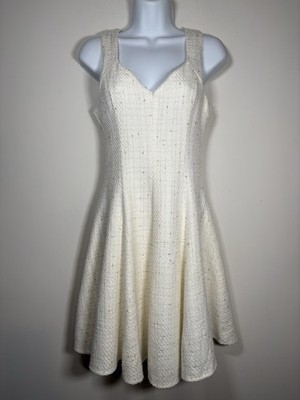 EVERLEIGH Tweed Cream Gold Sleeveless Dress Size Small Preppy Classic Academia