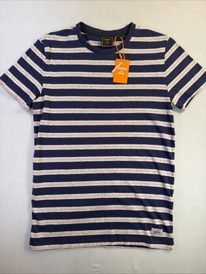Vintage SuperDry Mens Size S Slim Fit Blue White Striped 100% Organic Cotton NWT