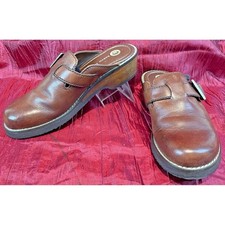 Women's Earth Origins Amore Pine2 Tan Leather Slides Mules Clogs Shoes sz 9