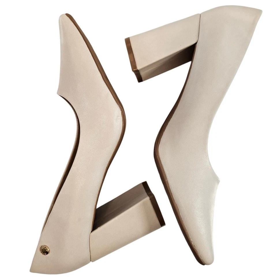 Zapatos de salón Aerosoles Kiera tacón bloque punta cuadrada cuero vegano crema talla 8,5 Foto 4 de 4