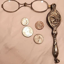 ART NOUVEAU vtg iris flower sterling silver 925 opera glasses antique lorgnette