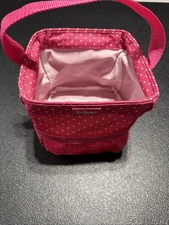 Thirty One Collapsible Pink Polka Dot Canvas Basket Used 