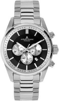 Jacques Lemans Herren Chronograph Derby 42-6.1E Silber Schwarz 10 bar