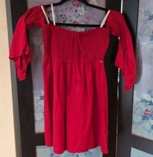 New XS Vtg Guess Red Dress Shirred Bodice Stretch top of sleeves A Line Babydoll
