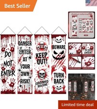 Spooky Door Banner Set - 4 Washable Halloween Decorations for Yard and Porch
