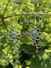 Handcrafted Flower Design Earrings on Sterling Hooks With Magnesite Gemstones 