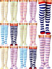 Foaincore 12 Pairs Women Thigh High Fuzzy Socks Warm Long Striped Stocking Cute