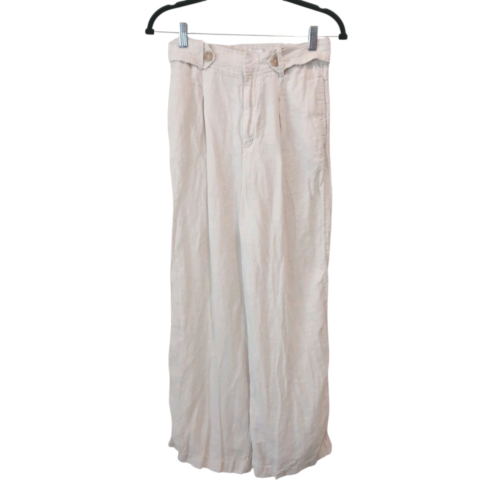 Nicole Miller 100% Linen Wide Leg Pants Womens Size 4 Ivory High Rise White Crop