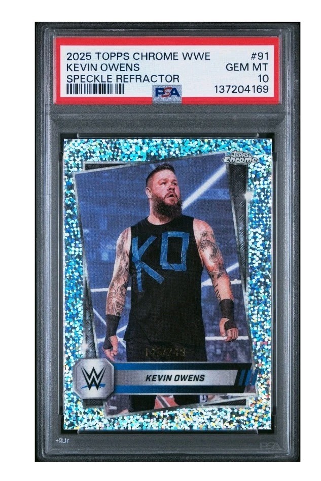 2025 Topps Chrome WWE Kevin Owens #91 PSA 10 Speckle Refractor 143/299