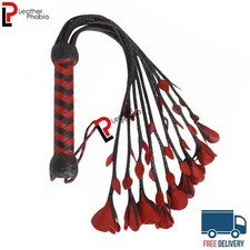 Premium Cowhide Leather Flogger 09 Braided Falls Heavy Duty Red Roses