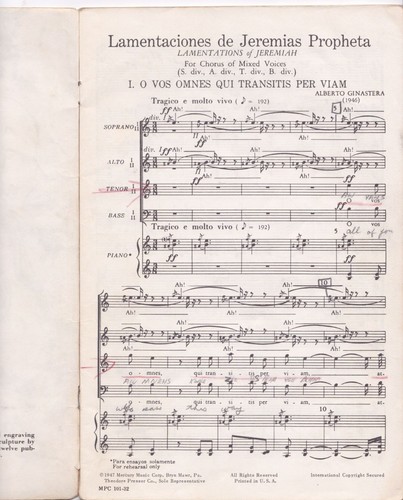 The Lamentations of Jeremiah – Alberto Ginastera (1947) Mixed Chorus Score - Picture 2 of 4