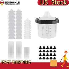 50PK Disposable Paint Spray Gun Cup Liners & Lid w/ Plugs System Kits 200ml/7Oz