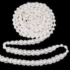 4 Yards Pearls Lace Ribbon, 7/8 inch White Pearl Fringe Applique Pearl Lace