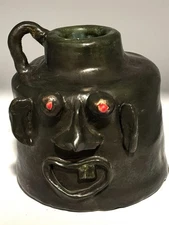 Folk Art Face Ugly Jug Grotesque Pottery Red Eyes Primitive Southern Pottery