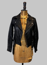 Vintage Style New Recycled Ladies Black Leather Silver Long Sleeve Crop Jacket