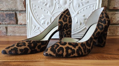 1. STATE Sisteen Calf Hair Leather Wide Heel D'orsay Leopard Pumps 7.5 - NEW