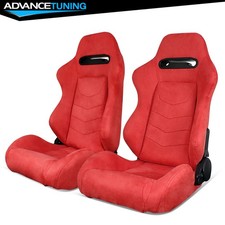 Reclinable Pair Racing Seats Dual Sliders Red Suede Reclinable Pair Racing Seats Dual Sliders Red Suede