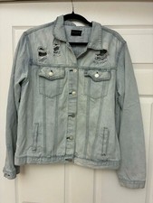 Risen Los Angeles Distressed Denim Jacket Light Wash Casual Streetwear Sz M