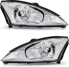 Headlights Assembly for 2000 2001 2002 2003 2004 Ford Focus Clear Lens Chrome Ho