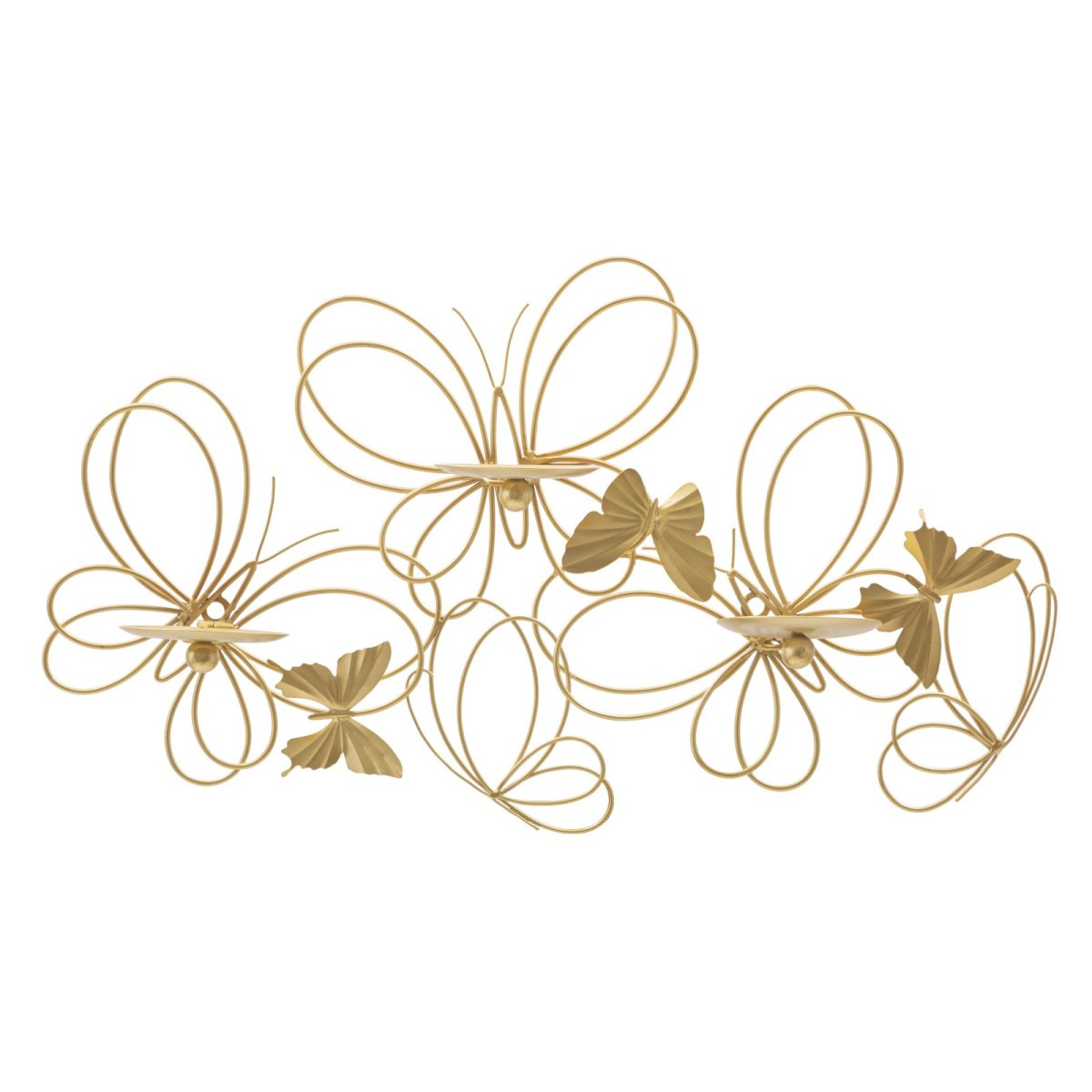 Bougeoir mural papillon en métal doré de 61cm pour décoration intérieure chic