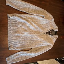 Gray Cable-Knit 1/4 Zip Mock Neck Men's Long Sleeve Pullover Sweater