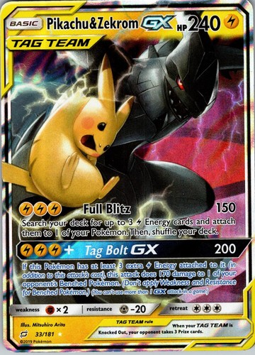 Pikachu & Zekrom GX 33/181 Holo GX Rare Team Up Pokemon Heavily Played