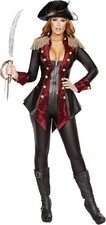 Roma Costume 3pc Adventurous Pirate Babe, Black/Burgundy, Medium-USED