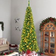 4/5/6/7ft LED Pencil Slim Christmas Tree with Lights Artificial XMAS Decoration
