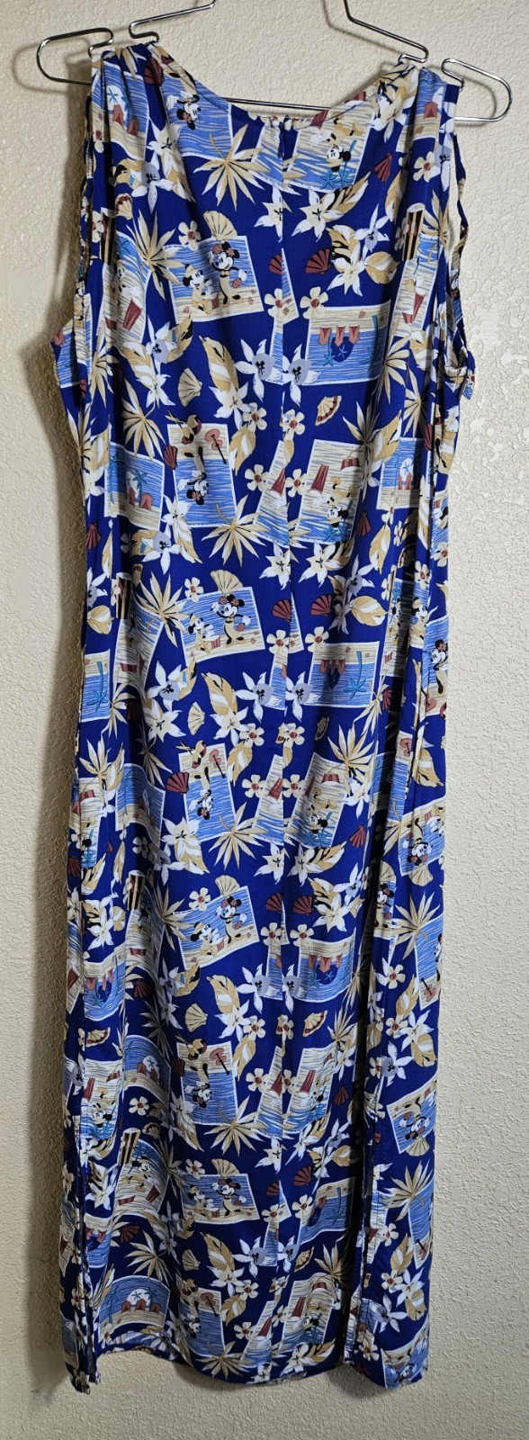 Vintage Disney Store Hawaiian Maxi Dress Size L Mickey Minnie Postcard Floral image 2