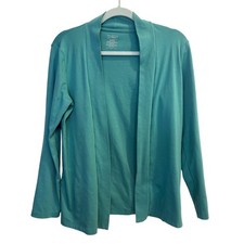 L.L. Bean Pima Cotton Open Front Cardigan Sweater Teal Lagoon Green Medium 