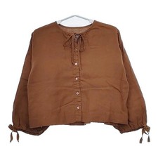 nest Robe 01213-1111 Linen Gathered sleeve short shirt Blouse Brown 5-0616M  