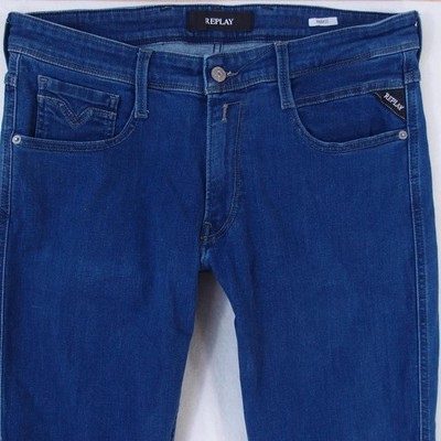 Mens Replay M914 ANBASS Stretch Slim Tapered Blue Jeans W34 L34