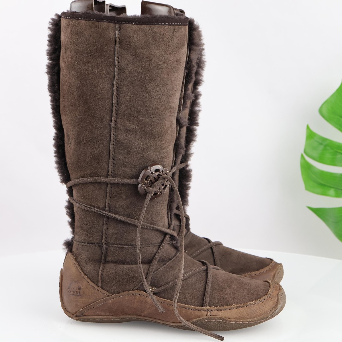 Sorel Womens Kaska Winter Boots Size 9 Tall Brown Suede Fur
