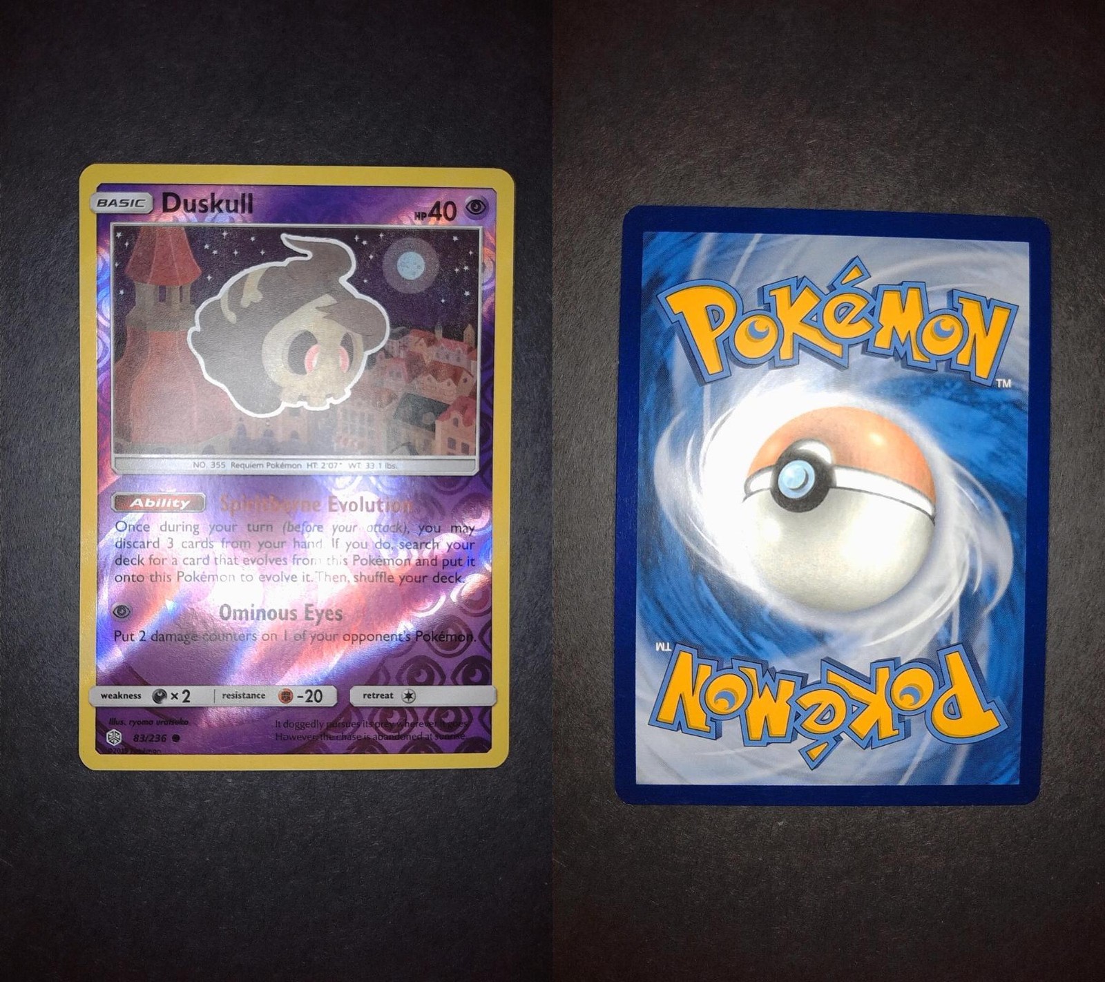 Duskull 83/236 Common Cosmic Eclipse Pokemon Reverse Holo Lightly Played