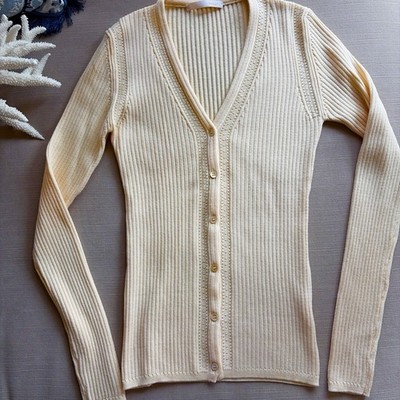 *NEW*BALLY Ribbed Wool  Long Sleeve V-neck Cardigan, Cream, Sz Us 6, FR 38.