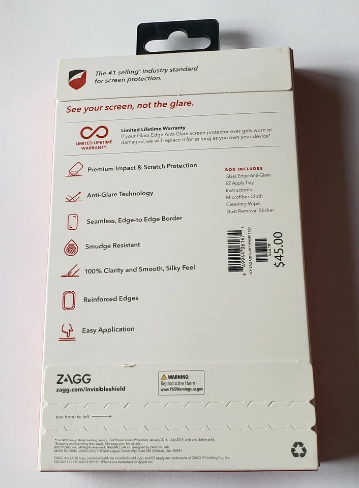 NEW Zagg InvisibleShield Glass Edge Anti-Glare Screen Protector for iPhone 11/XR - Image 2 of 2
