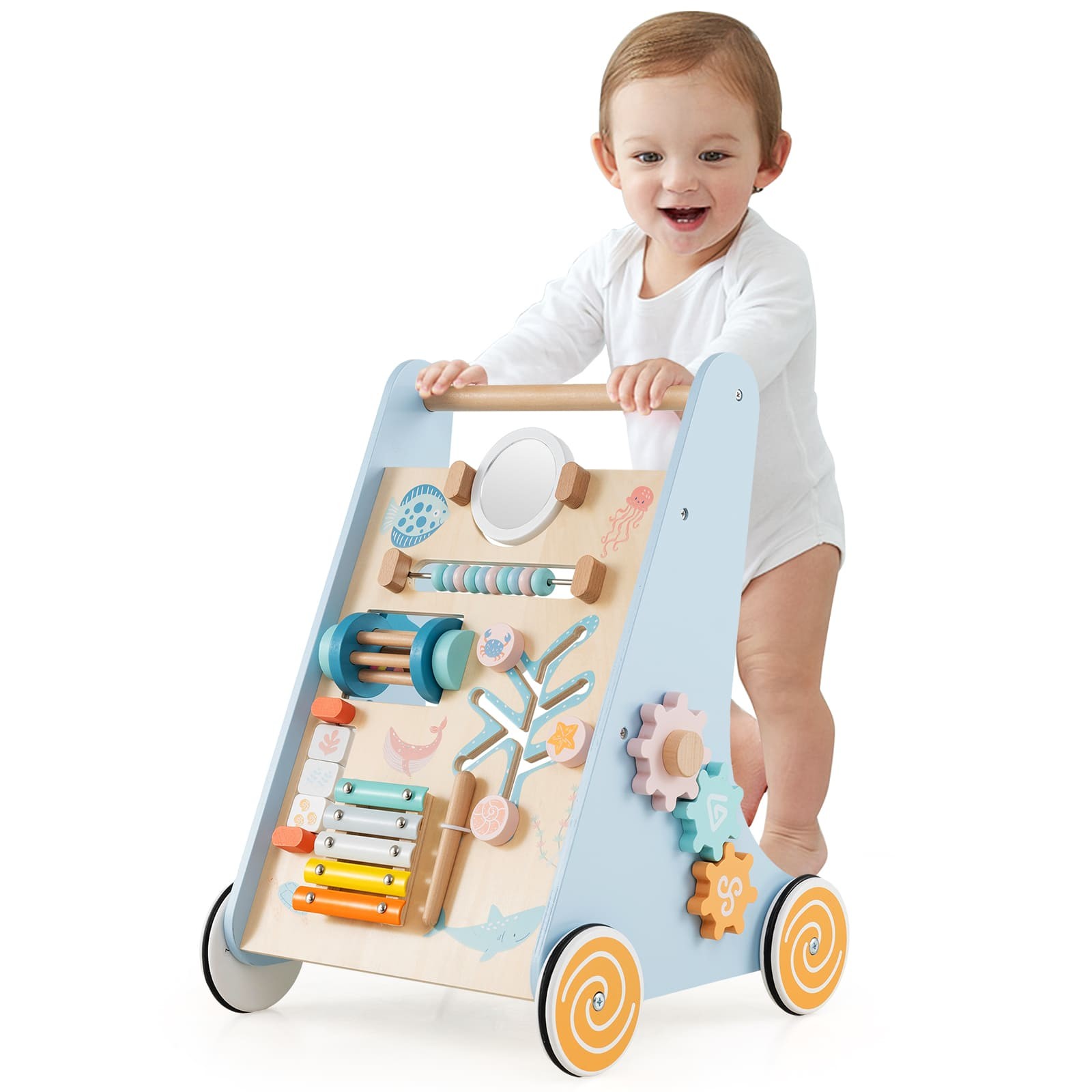 Toddlers Montessori Walker Toy with Wheels-Blue