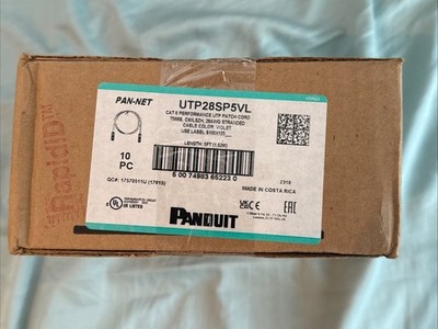 Box of Ten Cat-6 5ft Ethernet Cables Panduit UTP28SPL5VL 28AWG Violet