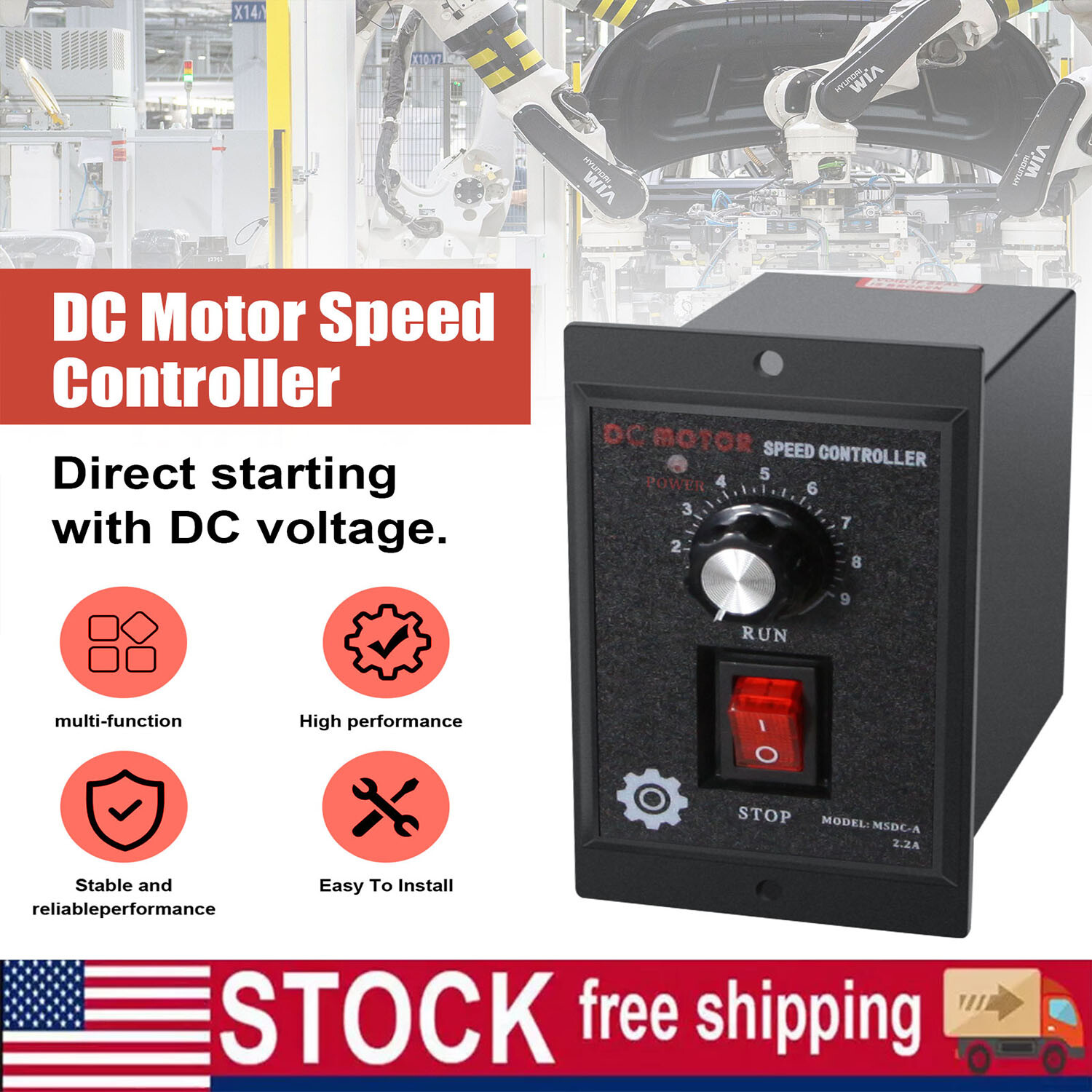 500W DC Motor Speed Controller AC 110V to DC 90V Forward Reversible Regulator US