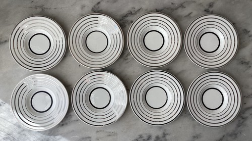VTG 16-piece Wedgwood Bone China Demitasse Cups (8) & Saucers (8), Silver Stripe - Picture 3 of 11