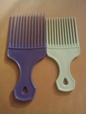 Lot Of Two 1990s Plastic Hair Lift / Pick Comb - Purple And Green