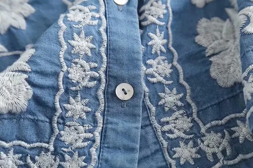 Embroidered Denim Long Sleeves Shirt Top Jacket! - Picture 5 of 12
