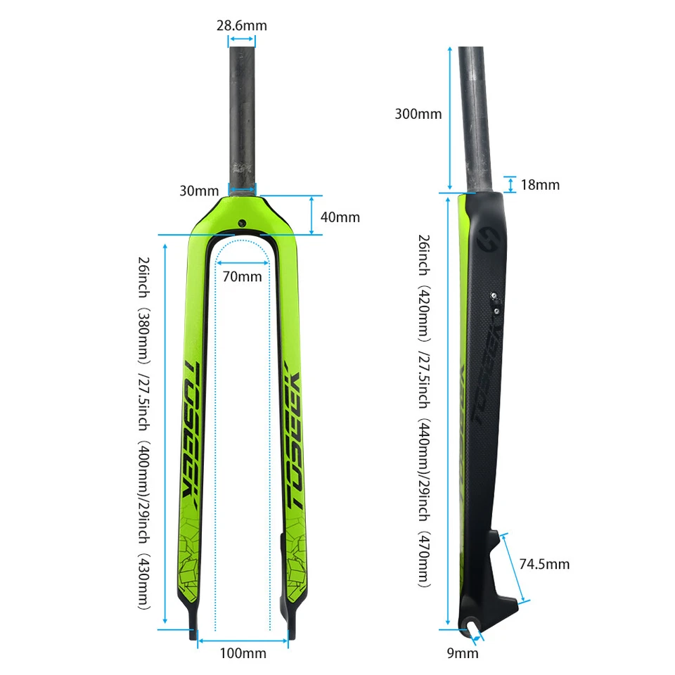 TOSEEK Full Carbon Bicycle Forks MTB Mountain Bike Rigid Fork 1-1/8" 26/27.5/29" - Image 4 of 4