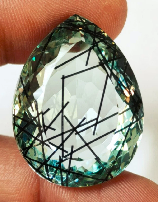 Large Black Rutilated Quartz Pear Cut 76.25ct Loose Gemstone for Wire Wrapping - Image 2 of 4