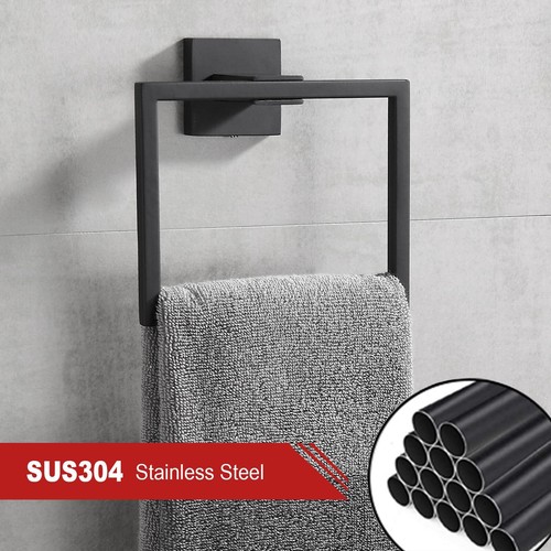 Bathroom Black Towel Ring Sus 304 Stainless Steel Square Towel Bartowel Rack Ma - Picture 3 of 7