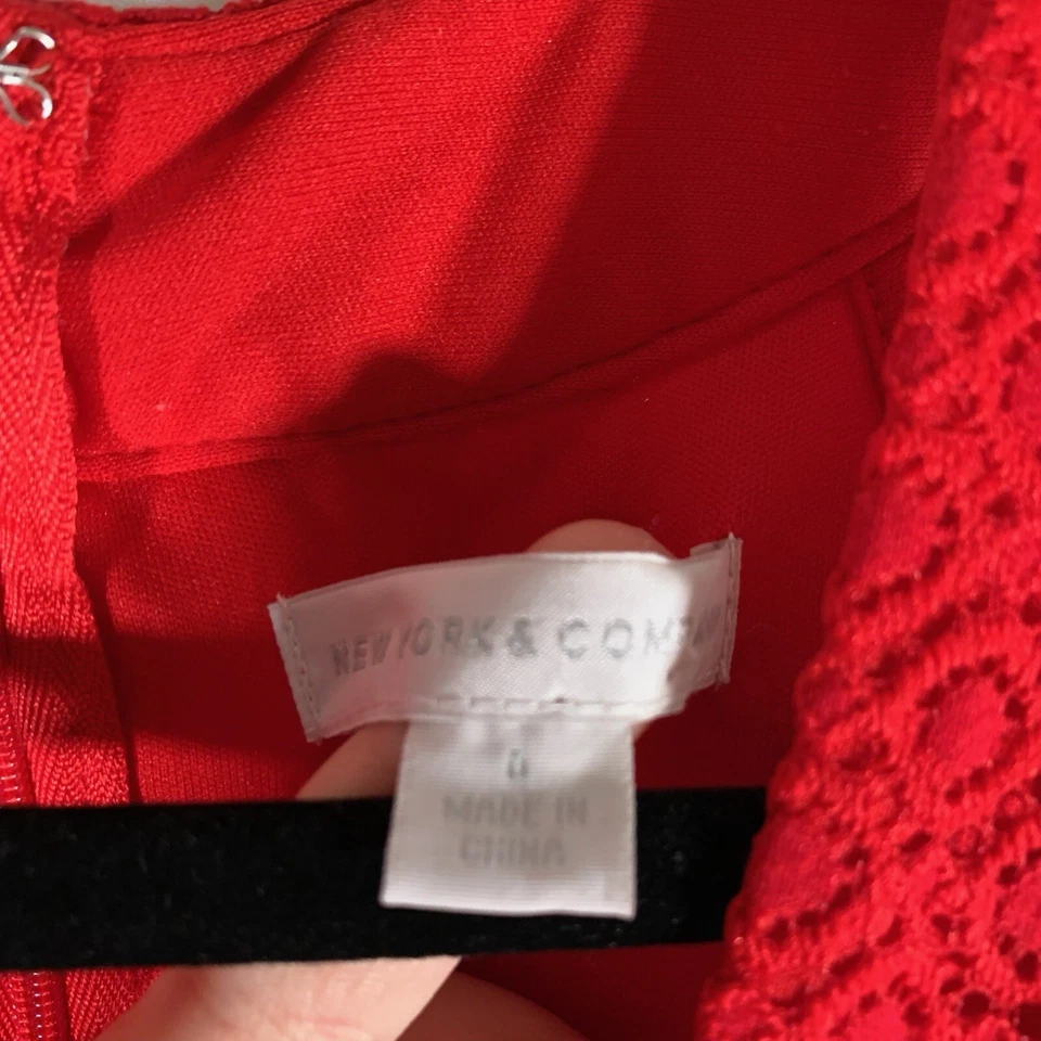 New York & Co Dress Women's Size 0 Red Lace V-neck Sleeveless Floral Zip Back - Image 3 of 4