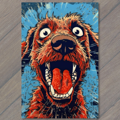 FLATCARD  Crazy Barking Dog - Expressive Illustration in Oil Paint